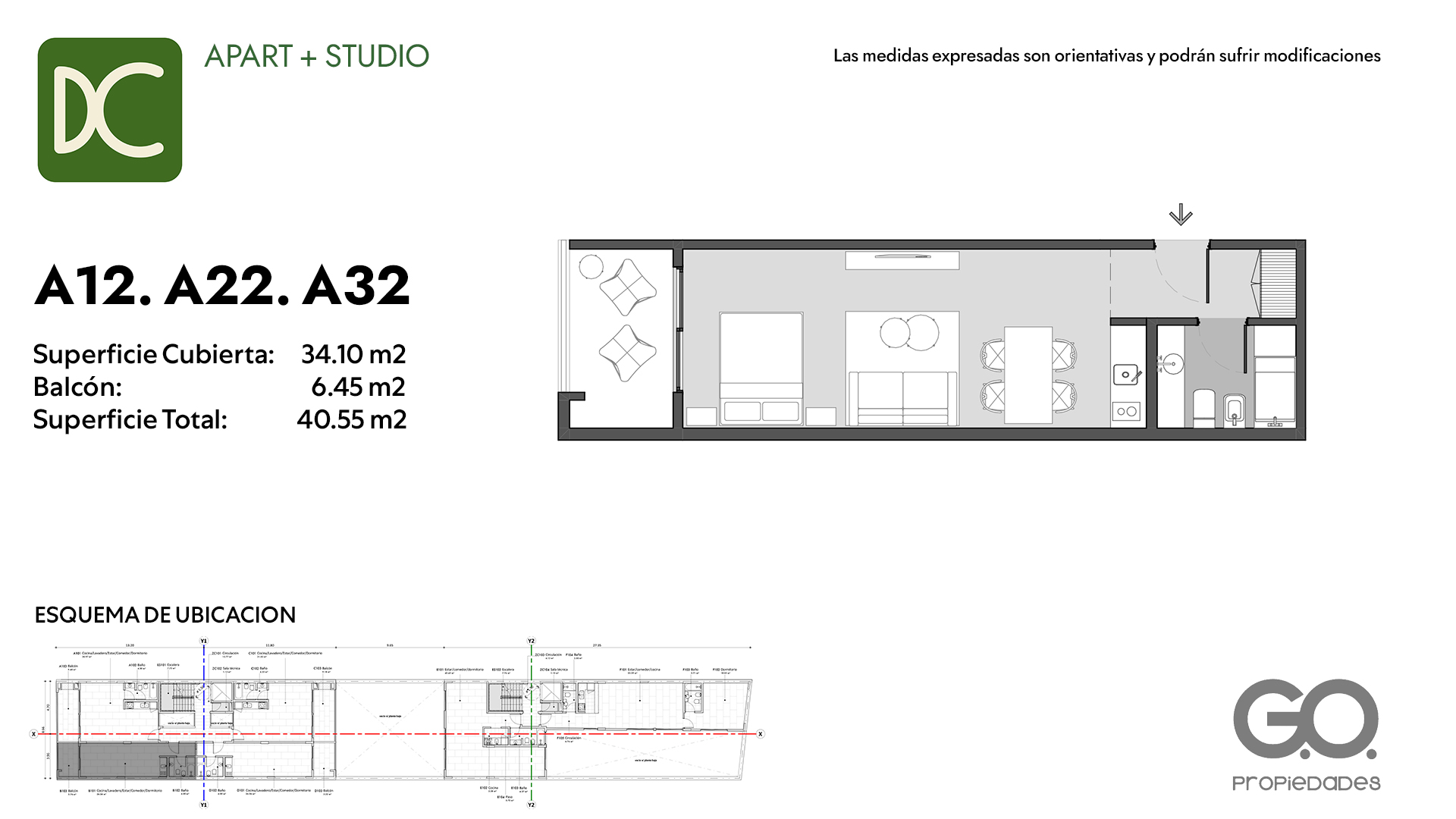Ficha A12 · A22 · A32 — 40.55 m²